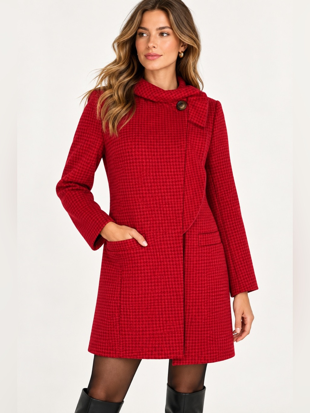 CABI Red Women's Houndstooth Fall Winter Coat